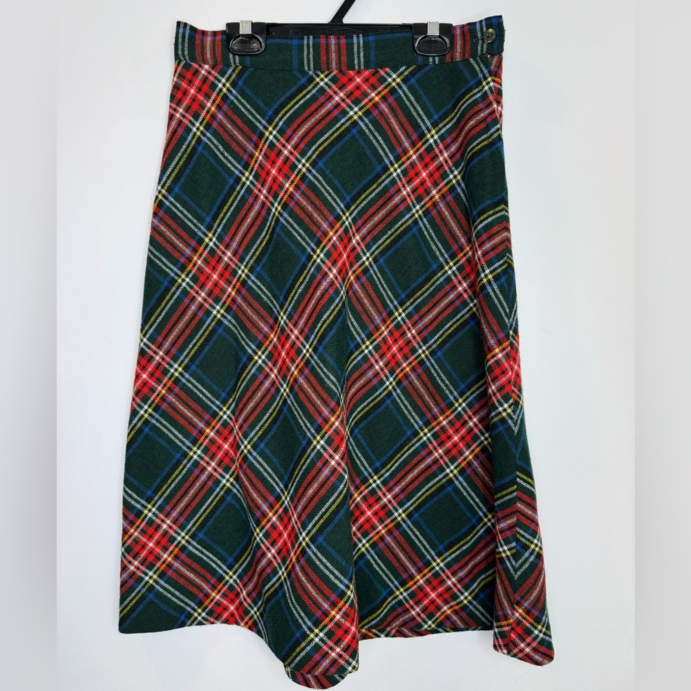 Vintage Plaid Midi Skirt - Red, Green, Yellow
